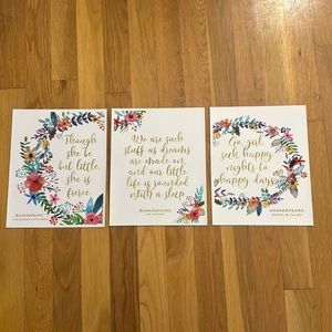 Shakespeare Quotes Floral Art Prints (Set of 3)